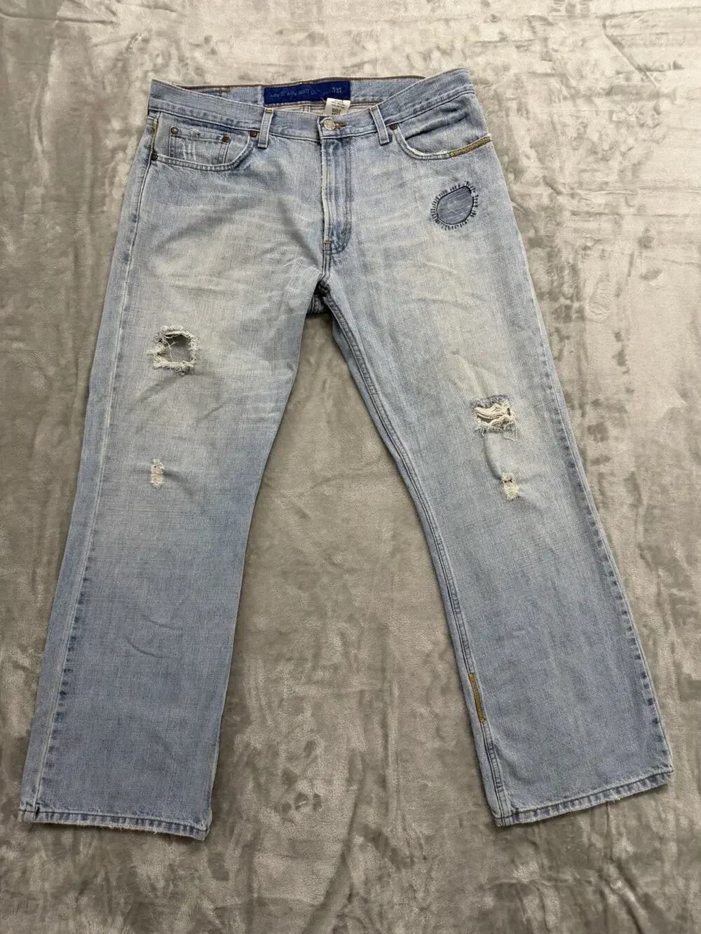 Levi's 527 Low Boot Cut Jeans Men's 36x30 Light Wash Distressed Patched Denim